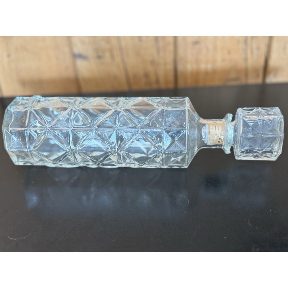 Vintage Mid Century Diamond Pattern Glass Whiskey Decanter 1950s/60s 12” - Picture 2 of 16